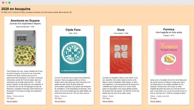 Une capture d’écran du site montrant une liste de livres et leurs descriptions.