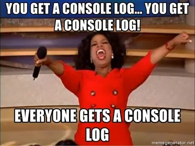 Une présentatrice de télévision crie : tu a un console log... tu as un console log... tout le monde a un console log !